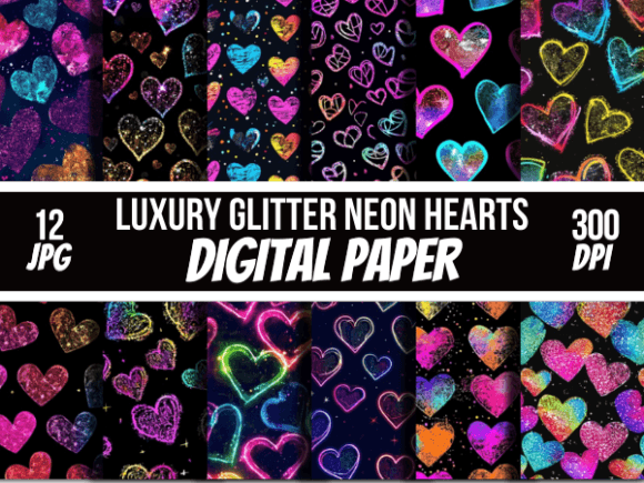 Download Disco Luxury Glitter Neon Hearts Pattern - Luxury glitter Collection